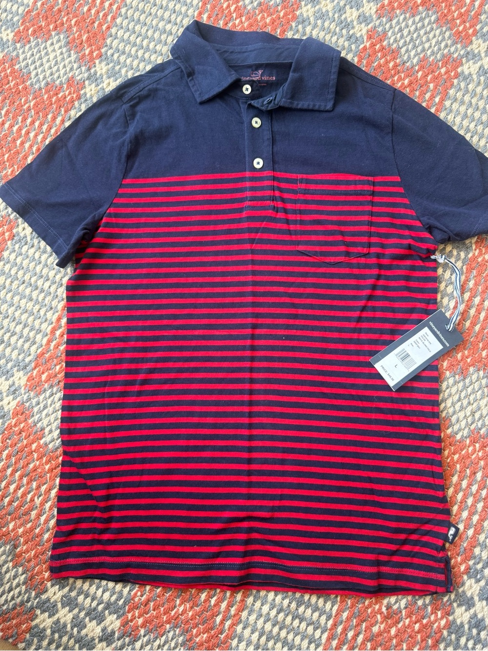 Vineyard Vines Navy and Red Striped Kids Polo